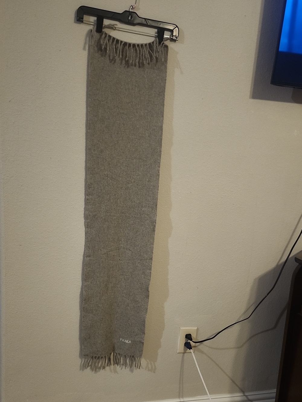 Fendi Men's Gray Fringe Wool Scarf